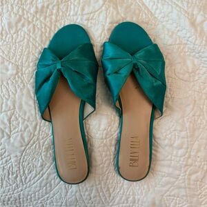 Anthropologie Green Taffeta Slides